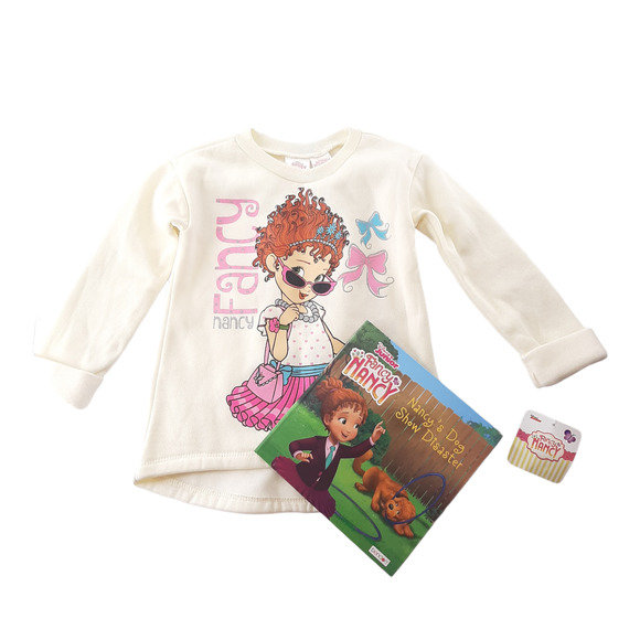 Disney Fancy Nancy 2PC Set Glitter Print Sweatshirt + Book Girls Size 4T